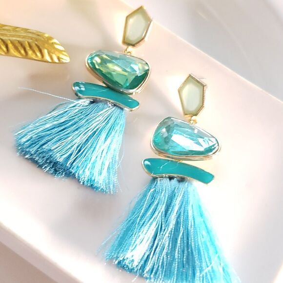 New! Zara Bold Blue Tassel Earrings - Picture 3 of 6
